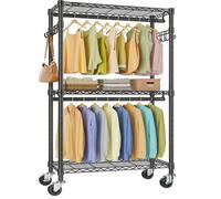 VIPEK R2 Heavy Duty Rolling Garment Rack 3 Tiers Adjustable Clothes Rack with Double Rods & Hooks, Freestanding Wardrobe Closet Storage Rack Metal Clothing Rack for Hanging Clothes, Black
