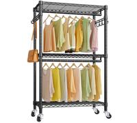 VIPEK R2 Heavy Duty Rolling Garment Rack 3 Tiers Adjustable Clothes Rack with Double Rods & Hooks, Freestanding Wardrobe Closet Storage Rack Metal Clothing Rack for Hanging Clothes, Black