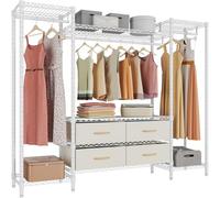 VIPEK V20 Wire Garment Rack Heavy Duty Clothes Rack, Metal Clothing Rack with 6 Shelves, 3 Hang Rods & 4 Fabric Drawers, Compact Freestanding Closet Wardrobe, 56.7" L x 14.6" W x 70.9" H, White