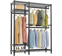 VIPEK V2S Garment Rack Heavy Duty Commercial Grade Rack, 4 Tiers Adjustable Wire Shelving Clothing Racks with 3 Hanging Rods, Freestanding Closet Metal Wardrobe Closet, Max Load 750LBS, Black