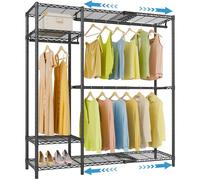 VIPEK X2 Expandable Metal Clothing Rack Adjustable from 3'3" to 4'8" Heavy Duty Garment Racks with Adjustable Shelves and Hanger Rods Portable Wardrobe Open Closet Rack System, Black