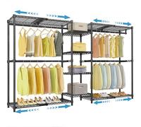 VIPEK X3 Heavy Duty Expandable Clothes Rail, 157.6-243 cm Adjustable Clothes Rack for Large Spaces, L-Shape or Horizontal Style, Flexible Shelves & Hanger Rods, Max Load 549 kg, Black