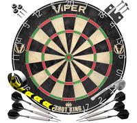 Viper by GLD Products Shot King Regulation Bristle Steel Tip Dartboard Set with Bullseye Metal Radial Spider Wire Compressed Sisal Board with Rotating Number Ring Includes 6 Darts Black