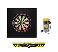 Viper Defender II Backboard & Sisal/Bristle Steel Tip Dartboard Bundle: Deluxe Set (League Dartboard, Defender II Backboard, Edge Throw Line, 21pc Jar of Darts)