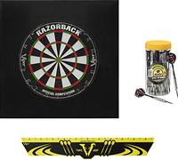 Viper Defender II Backboard & Sisal/Bristle Steel Tip Dartboard Bundle: Elite Set (Razorback Dartboard, Defender II Backboard, Edge Throw Line, 21pc Jar of Darts)