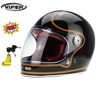ViPER F656 Full Face Motorcycle Motorbike Helmet ECE 22.06 Approved Vintage Motorbike Helmets for Adult Men and Women Touring Urban Bike Safety Wear Full Face Helmet (Black/Copper,M)