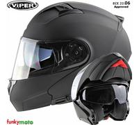 VIPER Motorcycle Motorbike Flip-Up Helmet with Sun Visor ACU ECE V345 Matt-Black
