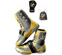 VIPER PRO Boxing Shoes Men's Wrestling Boots Combat Boxers Trainer Breathable Boxing Martial Arts Shoes Black GoldUK Footwear Size System Adult Men Wide