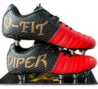 VIPER V-Fit Rugby Boots, Black/Red, Grid Pattern Design, Metal Studs, Lightweight, Comfortable, SG/FG (Black, UK Footwear Size System, Adult, Men, Numeric, Wide, 4)