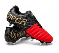 VIPER V-Fit Rugby Boots, Black/Red, Grid Pattern Design, Metal Studs, Lightweight, Comfortable, SG/FG (Black/Red, UK Footwear Size System, Adult, Men, Numeric, Wide, 6)