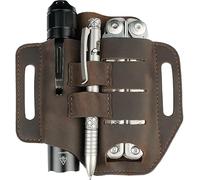 VIPERADE PJ13 Leather EDC Bag Leather Sheath Organizer Leather Tactical Multi Tool Bag Leather Bag Flashlight Tool Pen Holder with Belt Loop (Brown)