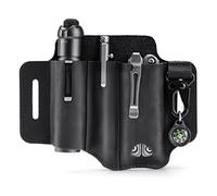 VIPERADE PJ29 Multitool Leather Sheath for Belt, Flashlight Holster Knife Sheath with Keychain, Leather EDC Pocket Tool Organizer for Men, Belt Organizer for Flashlight Knife Pen Keys (Black)