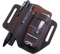 VIPERADE PJ8 EDC Leather Sheath for Belt,EDC Organiser Leather Multitool Holster with 2 Pockets, Multitool Sheath Flashlight Holster,Multifunctional Organiser Pouch Pen Holder-Brown
