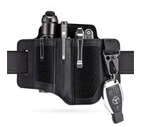 VIPERADE PL3 EDC Leather Sheath for Belt, Multitool Sheath with Patches Area, EDC Pocket Organizer for Men, Flashlight Holster with Pen Holder, Multitool Holster Belt Organiser with Key Holder Black-A