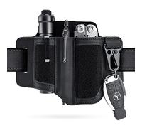 VIPERADE PL3 EDC Leather Sheath for Belt, Multitool Sheath with Patches Area, EDC Pocket Organizer for Men, Flashlight Holster with Pen Holder, Multitool Holster Belt Organiser with Key Holder Black-B