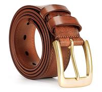VIPERADE VD2 Men's Full Leather Handmade Belt with Brass Single Prong Buckle, Fashion&Classic Casual Jeans Belt, Brown, Large