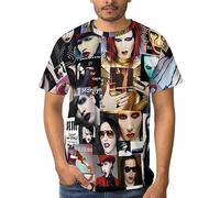 Viplili Marilyn Music and Manson Men's Comfortable Short Sleeve Shirt Unisex Round Neck Fashion T-Shirt Black