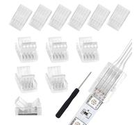 VIPMOON 12 Pack 4 Pin LED Strip Light Connectors for 10mm Wide Waterproof or Non-Waterproof RGB 5050 LED Strip Light, Unwired Solderless Strip to Wire Quick Connectors, 0-36V 5A