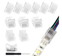 VIPMOON 12 Pcs 5 Pin LED Strip Light Connectors for 10mm Wide Waterproof or Non-Waterproof SMD RGB 5050 3528 LED Strip Lights, Solderless Quick Strip to Wire Connector, 0-36V 5A
