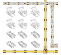 VIPMOON 12Pcs 2-in-1 T L Shape 2 Pin LED Light Strip Connectors 8mm, Gapless Solderless Clear Connector Strip to Strip Led Corner Connectors for SMD/COB LED High Strip Lights-5V 12V 24V 36V