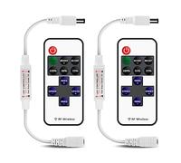 VIPMOON 2 Pack 11 Keys RF Wireless Remote LED Controller, DC5-24V Mini LED Remote Control with DC Receiver, Compatible with Dimmable 2835 3528 5050 Single Colour LED Strip Lights