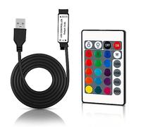 VIPMOON 24-Key IR Wireless Remote LED Controller with 4 Pin USB IR Receiver, DC 5V 6A LED Strip Light Controller, Suitable for SMD RGB 5050 3528 5630 LED Strip Lights