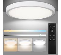 VIPMOON 24W Bathroom Light IP20, Dimmable Ceiling Lights for Bedroom, Bathroom, Kitchen, Hallway with Remote Control, Function 2800-7000K Round Flush Mount Ceiling Lights