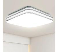 VIPMOON 24W LED Square Ceiling Light, 2160lm Double Silver Edge Flush Bath Ceiling Lights, 6500K Cool White, Ultra Thin for Bedroom, Stairwell, Small Living Room