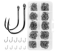 VIPMOON 500pcs Fishing Hooks Set, 10 Sizes (3-12) with Eye, Barbed Hooks, High Carbon Steel with Plastic Box, for Saltwater, Freshwater Fishing