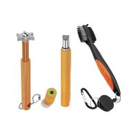 VIPMOON Golf Clean Tool Set, Retractable Golf Club Brush and 2 Golf Club Groove Sharpener for U & V-Grooves, Portable Golf Brush Tool Kits for All Golf Irons for Man (Gold)
