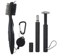 VIPMOON Golf Clean Tool Set,Retractable Golf Club Brush and 2 Golf Club Groove Sharpener for U & V-Grooves, Portable Golf Brush Tool Kits for All Golf Irons for Man (Black)