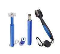 VIPMOON Golf Clean Tool Set,Retractable Golf Club Brush and 2 Golf Club Groove Sharpener for U & V-Grooves, Portable Golf Brush Tool Kits for All Golf Irons for Man (Blue)