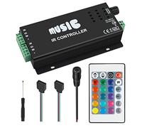 VIPMOON Music Sync LED Strip Light Controller with 24 Keys IR Wireless Remote, DC 12-24V Music Sound Sensitive Controller, Compatible with 5050 3528 RGB LED Strip Lights