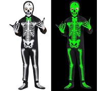 VIPNAJI Children's Skeleton Costume, Glow in the Dark for Halloween Costume, Carnival Costume with Glow-in-the-Dark Gloves and Footmuffs, Children's Fancy Dress Costumes for Halloween, Carnival
