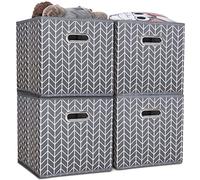 VIPNAJI Pack of 4 Storage Boxes, Foldable Storage Box and Soft Fabric in Cube Shape, Storage Basket with Handles, Ideal for Shelves, Cupboards, 28 x 28 x 28 cm, Grey