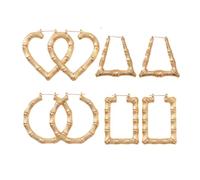 vipolishtry 4 Pairs Gold Bamboo Large Hoop Earrings Alloy Multi Shape Set | Party Costume Hoops Jewelry Set of 4 Pairs, Chunky Retro 90s Hip Hop Design,Suitable for Club and Streetwear Outfit Styling