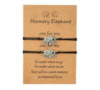 Vipomkowa 2Pcs Mermory Elephant Bracelets with Card, Retro Boho Adjustable Handmade Elephant Bracelet for Women Girls Couples Friendship Gifts