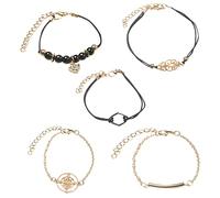 Vipomkowa 5PCS Boho Beach Bracelet Set for Women Black Bead Geometric Shaped Bracelet Bangle Cuff Bracelet Jewelry Set for Women Girls Countdown Watch