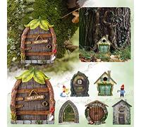 Vipomkowa Fairytales Door Decor Ornaments - Wooden Fairies Dwarf Tree Door Yard Art Sculpture Decoration for Kids Room, Wall and Trees Outdoor, Miniature Fairy Garden Outdoor Decor Accessories