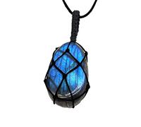 Vipomkowa Natural Labradorite Crystal Necklace Chakra Pendant With Hand Woven Rope Labradorite Stone Stone Pendant Mother of Pearl Necklace