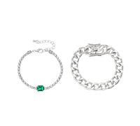 Vipomkowa Retro Punk Thick Chain Snap Bracelet Set Personality Green Glass Full Diamond Bracelet Top Score Watch