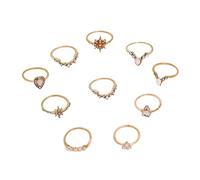 Vipomkowa Teen Rings for Girls Ages 11-14 10Pcs Gold Retro Ethnic Rhinestone Rings Set For Women Girls Vintage Stackable Boho Finger Rings Alloy Rhinestone Rings Retro Non Rusting Rings