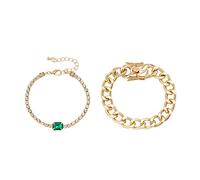 Vipomkowa Watch Box for Large Face Watches Retro Punk Thick Chain Snap Bracelet Set Personality Green Glass Full Diamond Bracelet Silver Necklace for Wedding