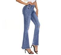 VIPONES Bell Bottom Jeans for Women Flare Pull-on High Waisted Elastic Waist Trendy Stretch Denim Pants, 251-blue, 12