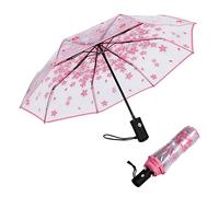 VIPOPICO Clear Umbrella Automatic Open Close - Compact Travel Umbrella with Frosted Handle | Transparent See-Through Dome Design | Wedding, Bridal & Daily Use (Clear-Blossoms)