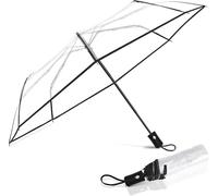 VIPOPICO Clear Umbrella Automatic Open Close - Windproof Travel Umbrella with Frosted Handle | Transparent See-Through Dome Design | Wedding, Bridal & Daily Use(Clear Black)
