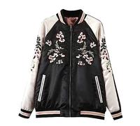 Viport Women's Floral Phoenix Embroidered Reversible Bomber Jacket Black Red (S)