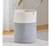 VIPOSCO 72L Tall Woven Laundry Basket Hamper, Grey White | Cotton rope laundry hamper, collapsible wicker basket, storage for blanket, toys, dirty clothes, for bedroom, bathroom