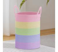 VIPOSCO 72L Tall Woven Laundry Basket Hamper, Rainbow | Cotton rope laundry hamper, collapsible wicker basket, storage for blanket, toys, dirty clothes, for bedroom, bathroom