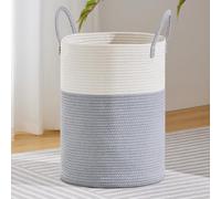 VIPOSCO Large Laundry Basket, High Woven Rope Storage Basket for Blanket, Toys, Dirty Clothes in Living Room, Bathroom, Bedroom - 100L, Grey and White